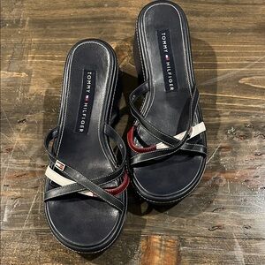 Y2K Tommy Hilfiger Black and Red Slide Sandals